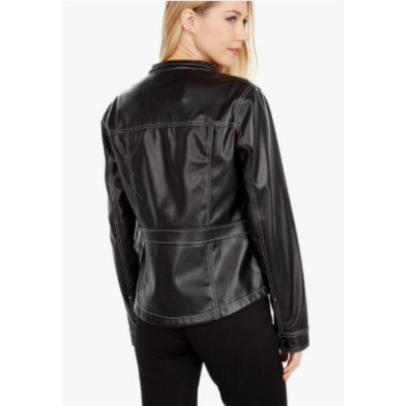 Sam Edelman Faux Leather Moto Jacket Charcoal Womens Size Large - Picture 3 of 8